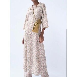 zara ditsy floral collared maxi dress SZ L